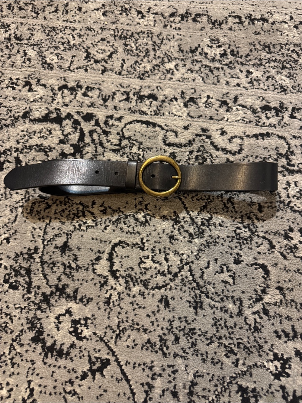 Wilfred Black Leather Belt with Round Brass Buckle